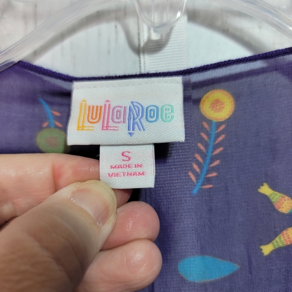 NWT LuLaRoe Monroe Kimono Fringe Hem Trim Coverup Top Purple Size Small 0-12. - Picture 4 of 8